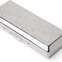 EYIDADAE Metal Cigarette Case, Portable Double Sided Spring Clip, Holds 10 Cigarettes, Vines Silver-picture-13