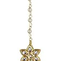 Copper Non-Precious Metal Pearl Golden And White Mang Tika | Traditional Designer Maang Tikka Wedding, Festive | Maang Tika For Women and Girls TK-550-image-14