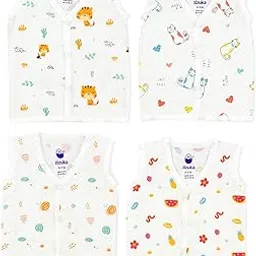 Zizuka Newborn Baby | Toddler Unisex Pure Cotton Muslin Sleeveless Button Jabla,Jhabla, Zabla|Summer Dress Comfy AZO Free for Boys & Girls | Regular Fit Vest Combo-image-16