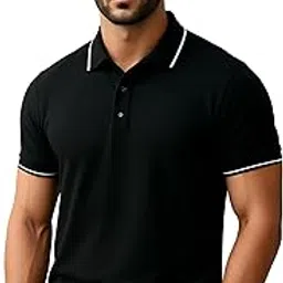 raptor brothers Jacquard Collar t Shirts for Man Half Sleeves Polo Collar T Shirt Plain Regular Fit Solid Black T Shirt White Tipped Polo Collar Tshirt for Men (S,M,L,XL,XXL)-picture-15