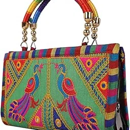 Craft Trade Clutch Bags for Women Rajasthani Jaipuri Embroidered Mirror Work Ethnic Hand Bags and Clutches for Ladies Purse for Girls - 13x25 Cms-picture-45