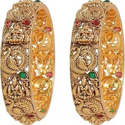 cute gold One Gram Gold Plated Traditional Antique Temple Stone Bangles for Women and Girls (4040)-picture-31