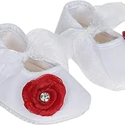 rsmart Ribbon Closure White Booties with Rose Flowers for Baby Girl & Boy-picture-46