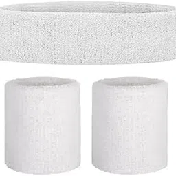 AASHIE N HOME'S Gym Wristband & Headband Combo for Men and Women - Sports Wristband & Headband for Workout & Running, Breathable, Non-Slip Sweat Head Bands for Long Hair (Color White)-picture-12