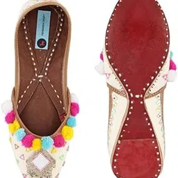 pehnawacraft Rainbow Punjabi Jutti for Women | Mojari for Ladies | Bridal Juti | Pompom Jootis-picture-16