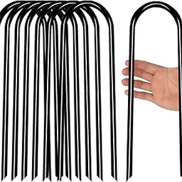 Heavy Duty Trampoline Stakes Anchors High Wind Stakes U- Shaped Sharp Ends Ground Anchor Galvanized Steel 11.8inch Safety Stakes for Soccer, Tents and Garden Decorations (Black 8pcs)-picture-22