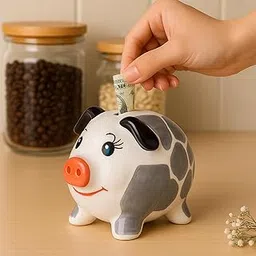 2 Pc Handmade Ceramic Piggy Bank for Kids & Adults|Hand Painted Cute Pig Gullak Mini Bank Showpiece Home Décor Saving Money Bank Coin Storage Box Toys Birthday Return Gift Items-image-90
