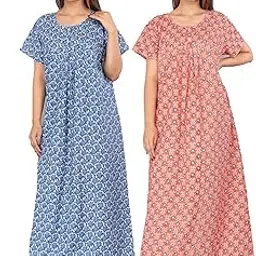 monique Brand 100% Cotton Nighty for Women || Long Length Printed Nighty/Maxi/Night Gown/Night Dress/Nightwear Inner & Sleepwear for Women's (Combo Pack of 2)-picture-29