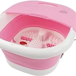 chikly Electric Foot Spa Massager with Heat & Bubbles | Collapsible Foot Bath Tub with Acupoint Massage Rollers, One-Button Operation & Invisible Handle | Pedicure Foot Soaking Basin for Home Use (Pink & White)-image-3