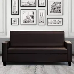 FURNY Dublin 3 Seater Sofa Set in Leatherette (Brown)-image-1
