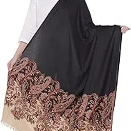 pashtush Women's Jacquard Palla Shawl, Soft Faux Pashmina - Beige and Black-picture-21