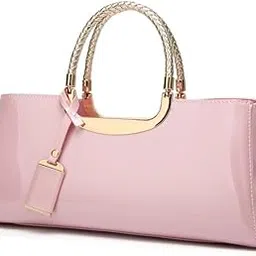 syga Women's Glossy Patent Handbag Wedding Bag with Multiple Internal Pockets in Pretty Colors (Pink)-picture-45