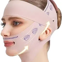 MAYCREATE® Double Chin Reducer V Line Face Lifting Mask for Jaw Line Shaper Lift Mask Face Toning Belts Lifting and Firming Compression Strap for Sleeping Anti-wrinkle Skin Tightening Belt Pink-picture-27