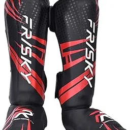 MERISHOPP Kickboxing Shin Guards Adults Shin Instep Pads for Sports Sparring Grappling L Red Black|Sporting Goods|Boxing, Martial Arts & MMA|Protective Gear|Shin Guards-image-1