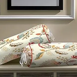 Clovertico Decorative Bolster Cover/Masand Cover : 100% Cotton : Set of 2 : 30x15 Inch : 300 Thread Count (Orange Multicolor)-image-69