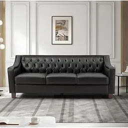 LEGACY OF COMFORT Bethea 81.28" Leather 3-Seat Sofa with Tufted Back Three Seater Sofa for Living Room Guest Room Hotels Office (Black Leather)-image-18
