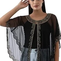 Women's 1920S Short Sleeves Long Poncho Shawl Sequin Beaded Sheer Mesh Capelet Sequined Bolero Jacket-picture-29