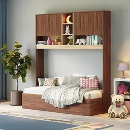 Wakefit Mantis Kids Bed with Storage | Single Wooden Bed with Built-in Bookshelf & Box Storage | Sturdy Engineered Wood Cot | Columbia Walnut Finish | Space-Saving & Stylish Design-image-19