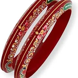 Handcrafted Red Bangles Set with 22kt (916) Yellow Gold Pola Bangles, with Purity Certificate (Set of 2pcs)-picture-32
