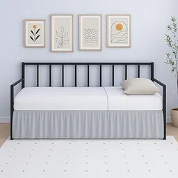 Rajlinen Bed Skirt for Day beds- Split Corners, Ruffle Gather- Genuine Poly Cotton/Microfiber Twin- 12” Drop,Wrinkle Fade Resistant (Light Grey)-picture-33