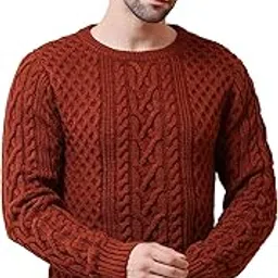 noquo Men's Crew Round Neck Cable-Knitted Pullover Sweater | 100% Acrylic Wool, Winterwear | Full Sleeves, Regular Fit, Warm & Stylish Woolen Wear for Men-picture-50