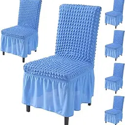 HOKIPO Bubble Frill 6 Dining Chair Cover Seater Stretchable Elastic Slipcovers (AR-4616-B4*6), Blue-picture-13
