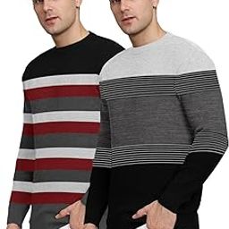 urban trees Men's Striped Sweater | Crew Neck Long Sleeve Multicolour Cardigan for Men's (Combo 2)-picture-2