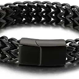 amaal Bracelet for Men Boys brother boyfriend gents Fashion Silver Black Bracelet for Men Stylish Stainless Steel Dual Curb Silver Chain Bracelet Magnet lock Birthday Husband valentine bracelet A485-picture-20