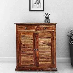 MAHIMART AND HANDICRAFTS Sheesham Wood 2 Door Shoe Rack Cabinet with 2 Drawer Shoe Stand for Home Office Living Room Furniture (Honey Finish)-picture-10