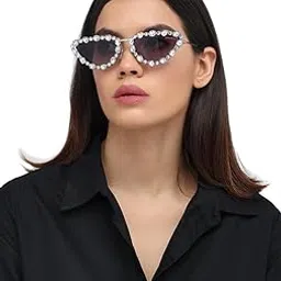 zaadran Diamond Kitty Sunglasses UV Protection Stud Embellished Frame Trendy Unisex Eyewear image 1