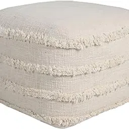 CC Home Furnishings 18" Beige Solid Texture and Striped Square Pouf Ottoman-picture-34
