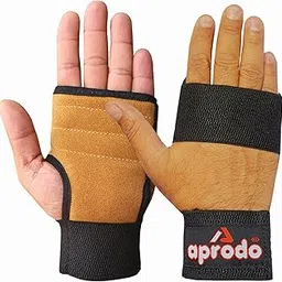 Aprodo Leather Hand Grips for Weight Lifting Workout Gloves with Built-in Wrist Support for Men and Women - Great for Gym Fitness, Cross Training, Hand Support & Weightlifting. Free Size, (TAN)-image-22