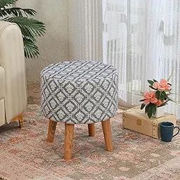 SR Printed Sitting Stool for Living Room Decoration Furniture Ottoman Wooden Pouffes for Sitting Puffy Footrest Ottoman Stool for Home Décor, Pouffie Dressing Table Stool,17 Inchess, Grey-image-88