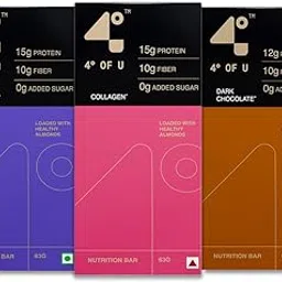 4 DEGREES OF U Nutrition Bar Pack of 3 (Collagen & Dark Chocolate & Original) | 25% RDA of Protein, Fiber, Calcium & Vitamin D3 | 0g Added Sugar | No Trans Fat | 63g Each | Muscle Strength, Digestive Balance, Metabolic Harmony, Bone Vitality-image-5