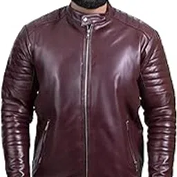 finehide Leather Jacket For Man, Slim Fit Biker Jacket With Quilted Soldier for Men with Zip Closure and Side Pockets, Stylish Winter Wear Casual Outerwear for Men (Cherry,FHJKT039_S)-picture-11