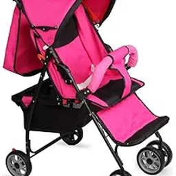 INFANTO Gogo Baby Stroller / Pram for kids / infants 0 to 3 Years, Newborn/Toddler | 5 Point Safety Harness | Large Storage Basket | Baby Stylist Stroller for Boy & Girl | Lockable Swivel Wheels with Suspension | Rear Brakes | 360° Swivel Wheels-S10-PINK-image-33