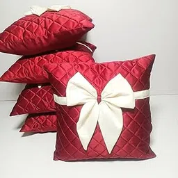 Sarita Home Satin Tie Cushion Covers Set of 5 – 16x16 Inch Red Sofa Pillow Covers-picture-26