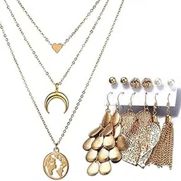 Fashion Jewellery Gold Plated Necklace and Earrings Combo Jewellery Set for Girls and Women (Gold)-image-22
