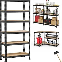 Robustt 6-Tier Multipurpose Storage Rack | Bolt-Free Assembly | Metal Stand with Thick MDF Board | 175kg Capacity Per Shelf | 72x24x12 Inch Adjustable Shelf Rack for Home, Garage & Shop | Black-picture-49