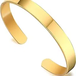 meenaz Men and Boy's Plain High Openable Adjustable Free Size Big Strong Heavy Pure Stainless Steel Copper Brass Alloy Gold Cuff Kada Bracelets (KADA M101)-picture-23