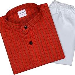 superminis Baby Boys Traditional Ethnic Wear Handloom Cotton Solid Pattern Kurta With White Pyjama Set-picture-2