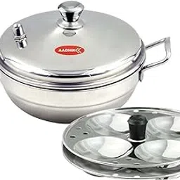 Aadhik Stainless Steel Multi Purpose Kadai with Steel Lid, Idli Maker 2 Idli Plate 8 Cavity Idli Cooker Stainless Steel Idly Pot with Steamer, Silver-picture-16