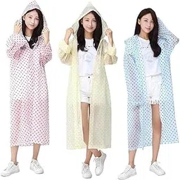 EVA Rain Coat Transparent Hooded Outdoor Water Resistant Rain Suit for Women and Girls (Pack of 3)-image-3