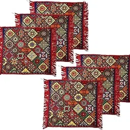 Kuber Industries Pack of 6 Velvet Finish Pooja mat for Sitting on Floor | Traditional Rangoli Print Aasan Puja Cloth for Home Mandir | Suitable for Prayer & Meditation | Red Rangoli-picture-16