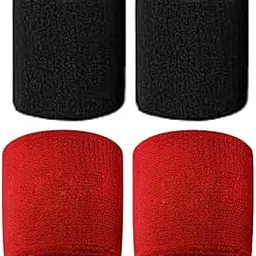 Athletic Performance Sweatbands, Cotton Blend Wristbands, Black and Red, 8cm x 8cm, Moisture Wicking, Super Soft Material, 4-Pack for Sports and Workouts-picture-10