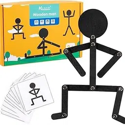 Cluttch Play Action Learning Wooden Stick Man Toy with 24 Cards for Kids | Imaginary Creativity Story Telling Brain Activity Play Set (Multicolour) (Stick Man Wooden)-picture-68