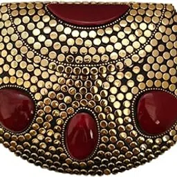 maatirdesigns Maatir Regal Radiance Metal Evening Handbag,Gold with Red Stones Handmade Purse Bridal Wedding Hand Bag for Women Girls Clutches Vintage Brass Mother of Pearl-picture-20