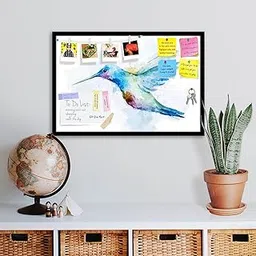 ArtzFolio Watercolor Colibri Bird | Bulletin Board Notice Pin Board | Vision Soft Board Combo with Thumb Push Pins & Sticky Notes | Black Frame | 30 x 20 inch (76 x 51 cms)-picture-38