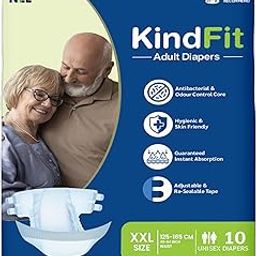 KINDFIT Adult Diapers Tape Style - 10 Count (XXL) | Waist Size 49-64 inch; 125-165 cm with odour lock, Unisex, Leakproof, Wetness Indicator and Anti-Bacterial High Absorbent Core | Pack of-1-picture-16