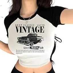 noohy Vintage Classic Car Raglan Crop Top, Navy Blue and White, Short Sleeve Graphic T-Shirt-picture-29